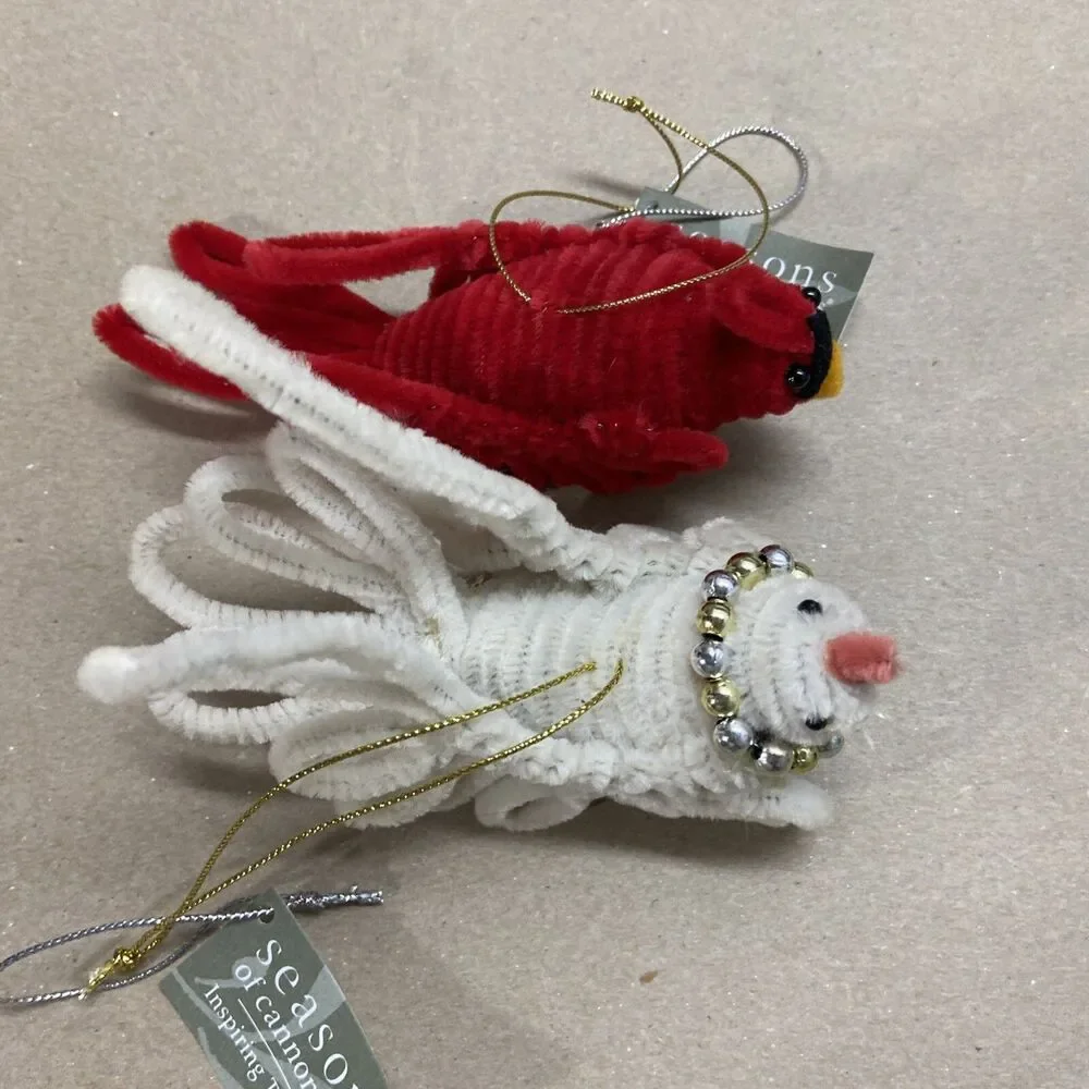 Vintage Seasons of Cannon Falls Ornaments  Lot  Chenille Birds Cardinal and Dove